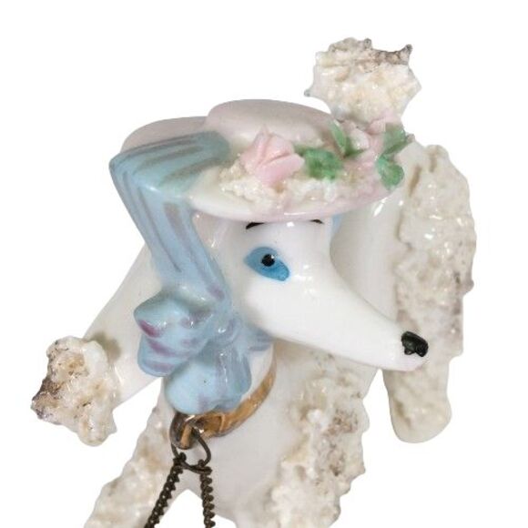 Vintage Spaghetti Poodle Dog Mother w/Two Babies Puppies on Chain Blue Pink Hat - Picture 8 of 16